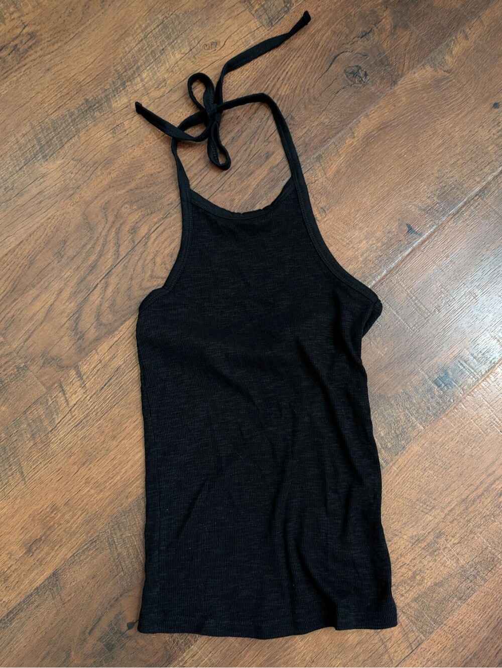 Y2K Minimalist Gap Black Ribbed Tie-Neck Halter Tank XXS